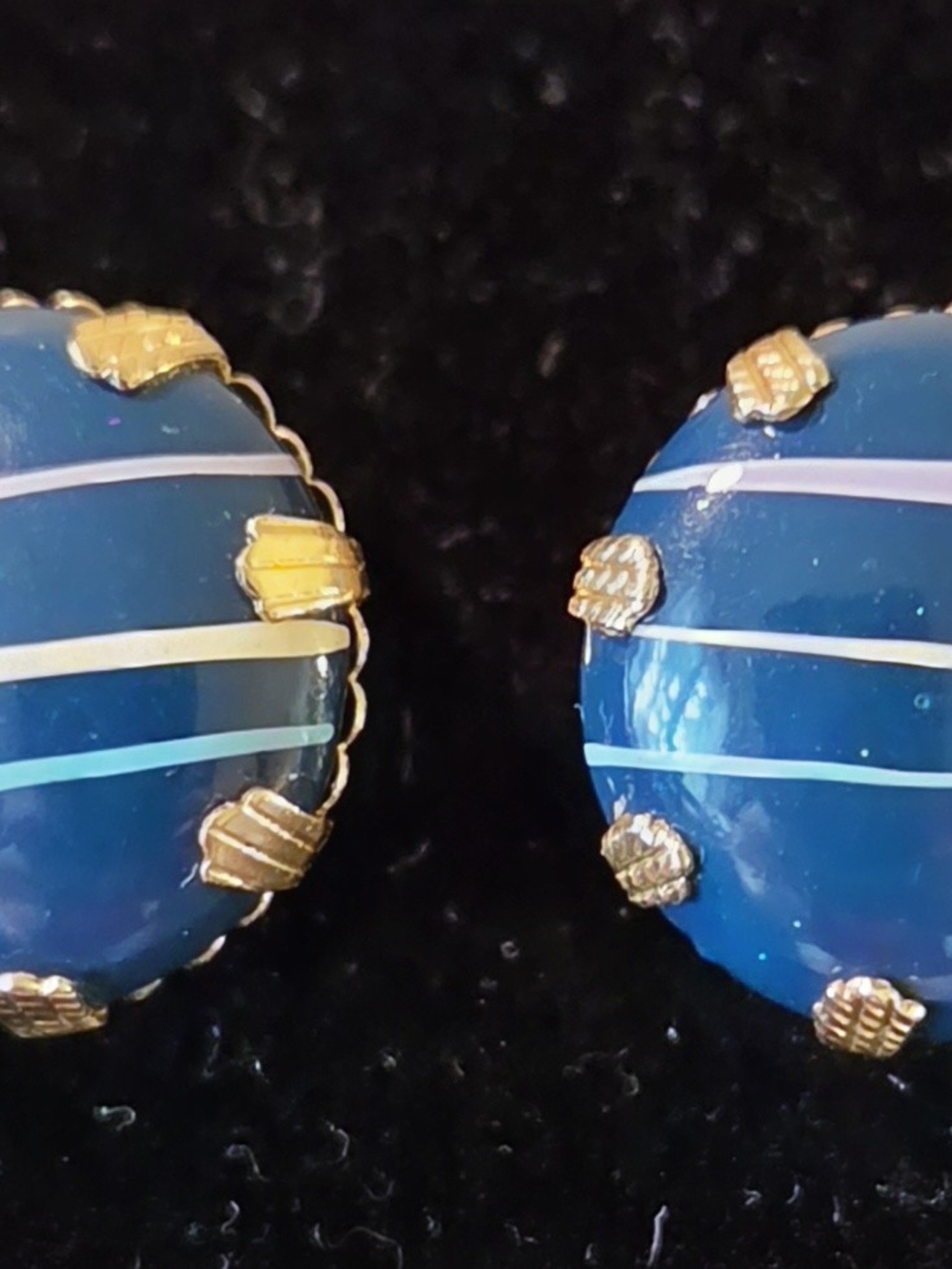 VTG 1950s Mid Century Teal Blue Striped Bead Double Strand Necklace Earring Set - Picture 5 of 7
